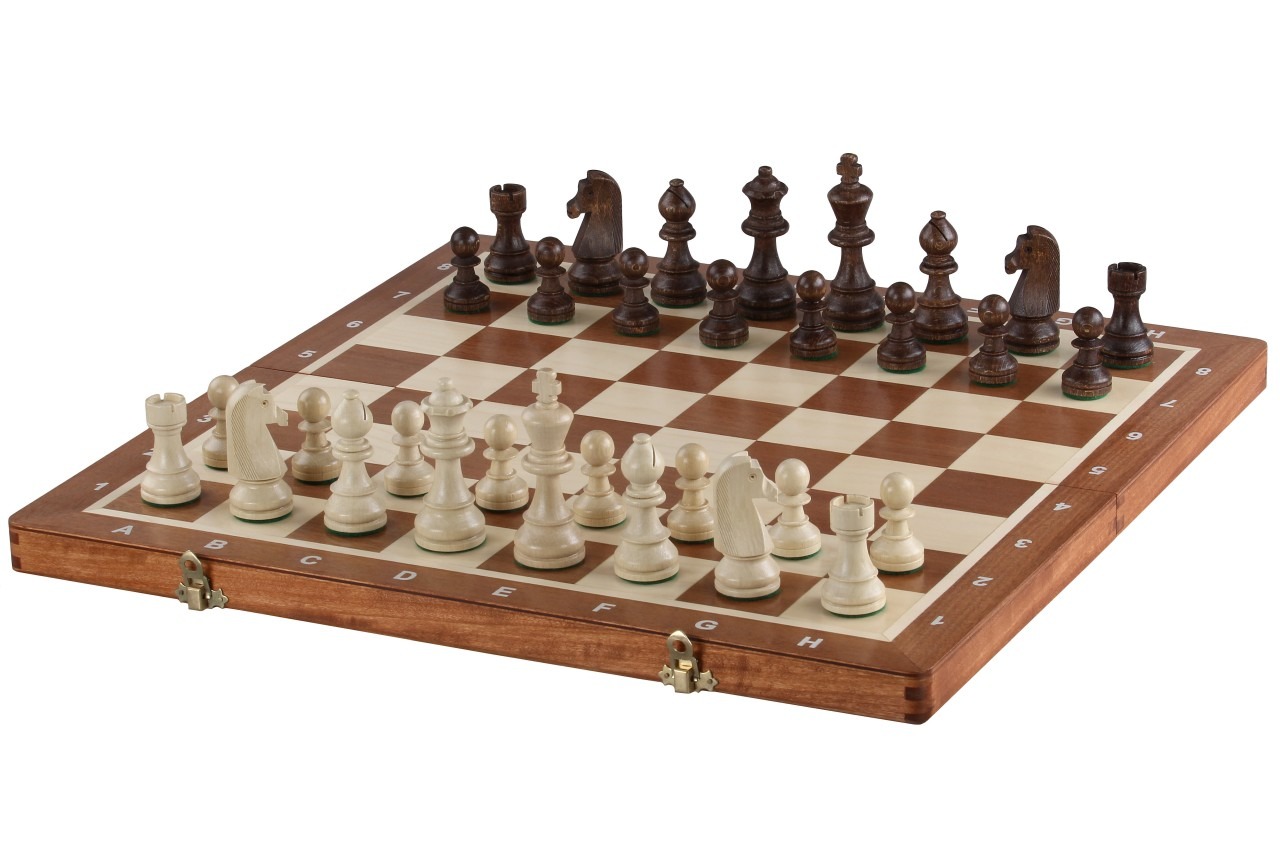 Klappschachbrett aus Holz und Schachfiguren aus Holz mit Aufbewahrung