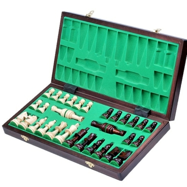 Alternative view of Faltbares Schachbrett mit alphanumerischen Koordinaten und Aufbewahrung sowie Schachfiguren aus Holz