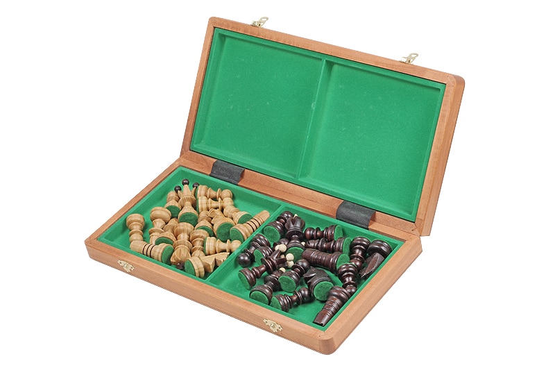 Schachfiguren aus Holz und faltbares Schachbrett aus Holz mit Aufbewahrung – Bild 2