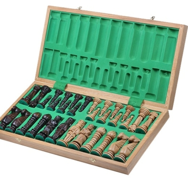 Alternative view of Große Schachfiguren und faltbares Schachbrett aus Holz mit Aufbewahrung