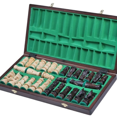 Alternative view of Schachspiel aus Holz mit Skulpturen und faltbarem Schachbrett mit Aufbewahrung