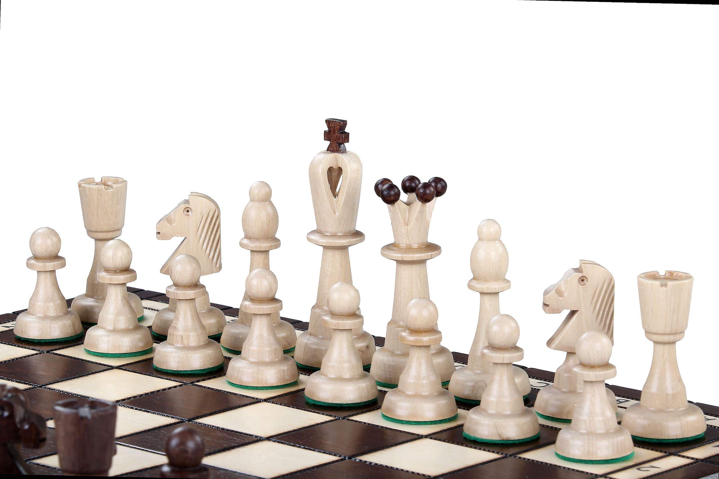 Schachspiel aus Holz und faltbares Schachbrett mit Aufbewahrung – Bild 3