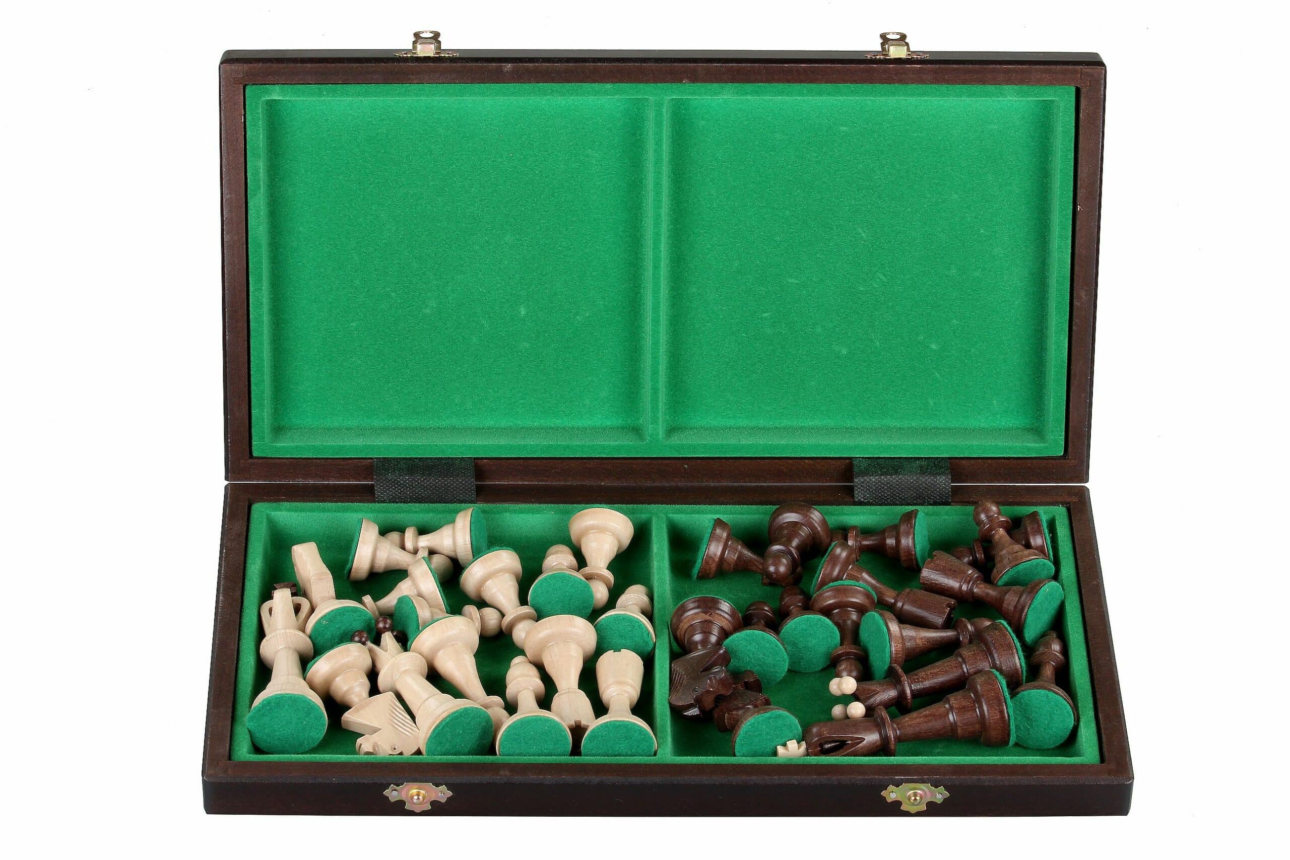 Schachspiel aus Holz und faltbares Schachbrett mit Aufbewahrung – Bild 2