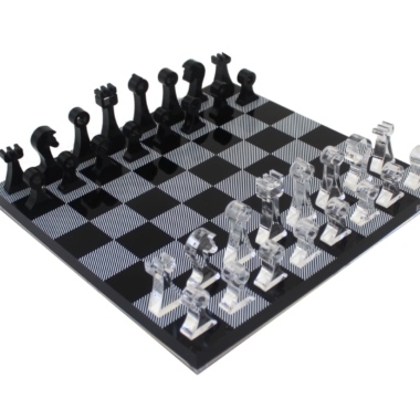 Schachspiel Design Schwarz und Transparent aus Plexiglas mit Aufbewahrung