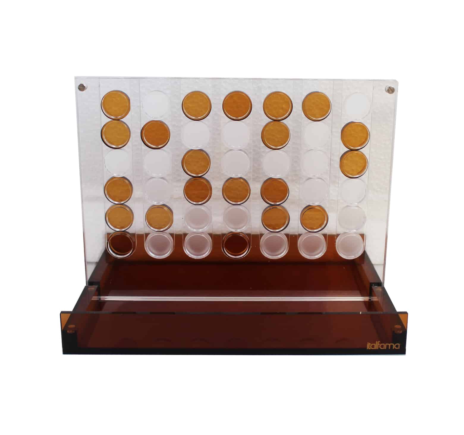 Originales Gesellschaftsspiel Vier Gewinnt aus orangefarbenem Plexiglas