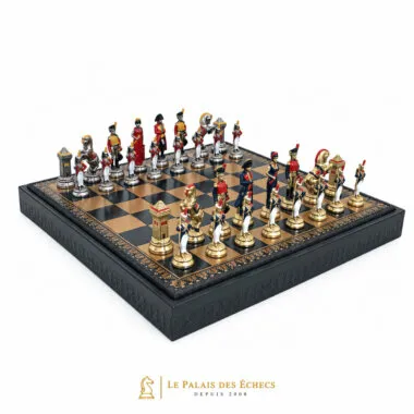 Komplettes Napoleon-Schachspiel auf Kunstleder-Schachbrett mit Aufbewahrungsbox