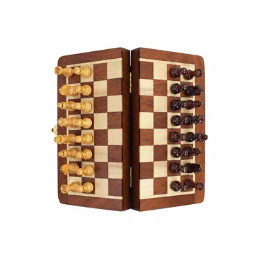 Magnetisches Staunton-Schachspiel aus Holz zusammengeklappt, Draufsicht