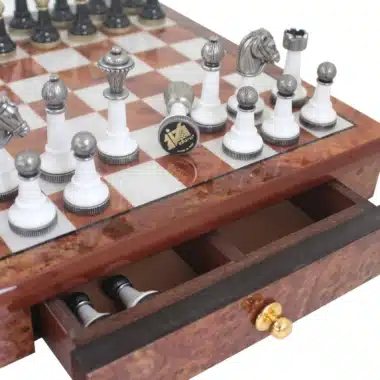 Alternative view of Schwarz-Weiß Staunton Schachfiguren und Schachbrett mit Aufbewahrungsschublade aus Holz