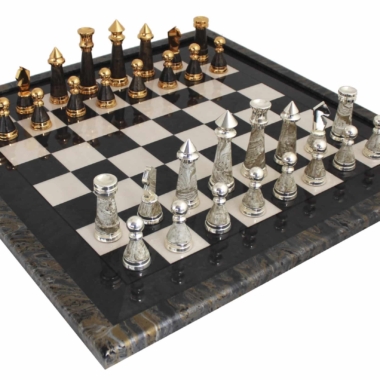 XL Staunton Moderne Schachset aus grünem Ahornholz & Schachspiel aus Messing und Holz mit Gold- und Silberbeschichtung