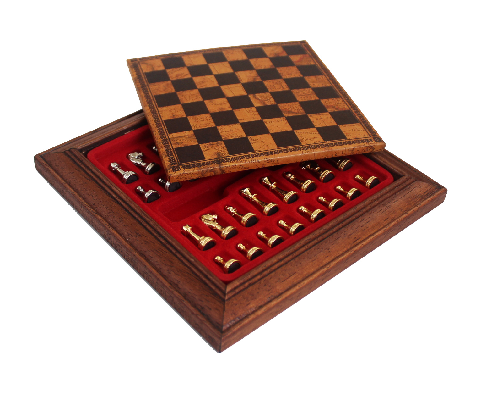 Ensemble Jeu d'Échecs Magnétique en Métal et Échiquier en Bois avec Rangement