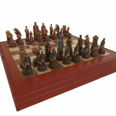 Ensemble Jeu d'Échecs Camelot en Résine et Échiquier en Bois avec Compartiments