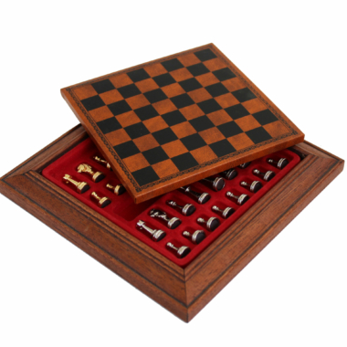 Ensemble Jeu d'Échecs Magnétique en Métal et Échiquier en Bois avec Compartiments