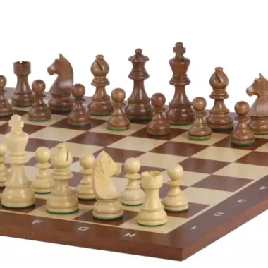 Ensemble Jeu d'Echecs Tournoi en Bois d'Acacia et Buis et Echiquier en Bois d'Érable et Acajou