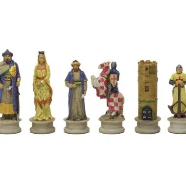 Schachspiel-Set aus handbemaltem Harz Die Kreuzzüge und Schachbrett aus Kunstleder mit Aufbewahrung – Bild 5