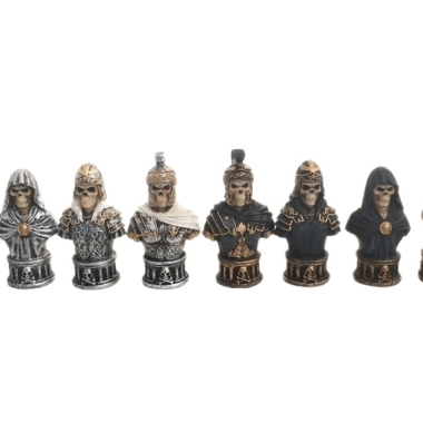 Ensemble Jeu d'Echecs Buste Squelette en Résine et Echiquier à Compartiments