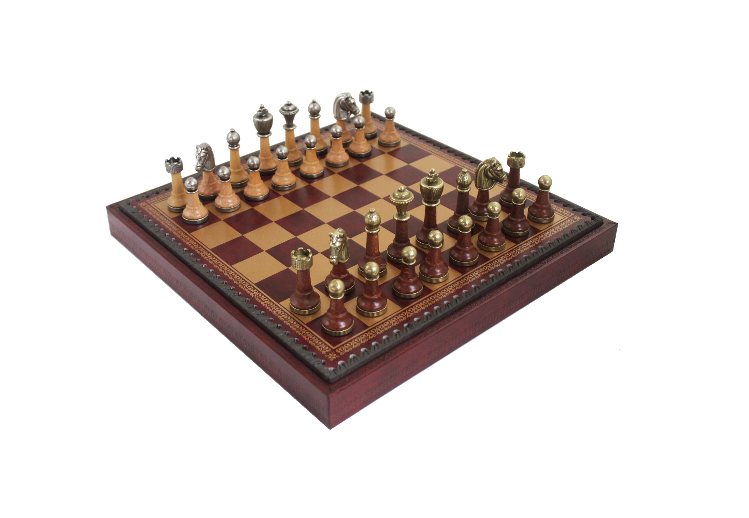 Schachspiel-Set und Schachbrett aus Kunstleder mit Aufbewahrungsfächern