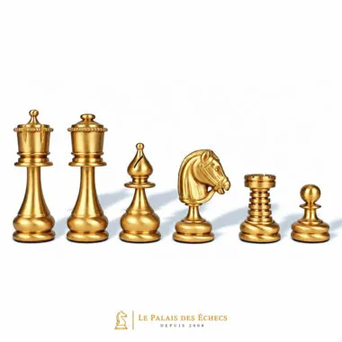 Vollständig goldene Figuren: König, Läufer, Springer und Turm aus massivem Messing