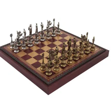 Schachspiel-Set Napoleon und Schachbrett aus Kunstleder mit Aufbewahrungsfächern