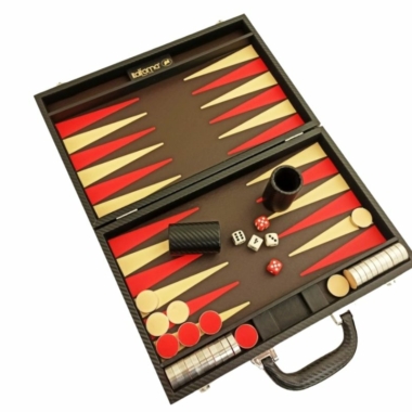 Faltbares Backgammon-Set aus Schwarz-Rot Kunstleder