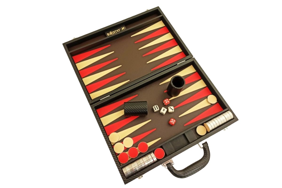 Faltbares Backgammon-Set aus Schwarz-Rot Kunstleder