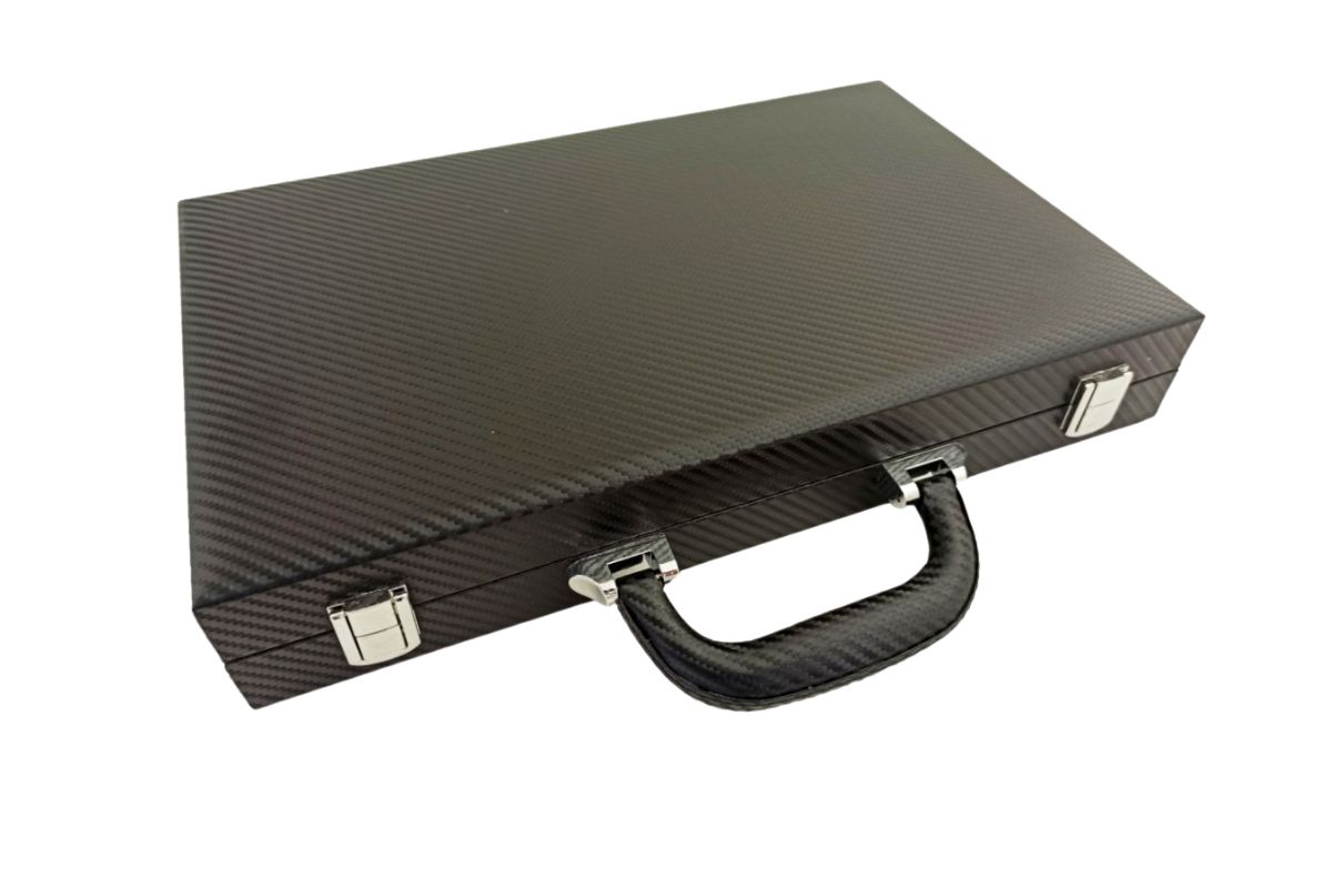 Faltbares Backgammon-Set aus Schwarz-Rot Kunstleder – Bild 3