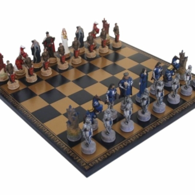 Schachspielset König Arthur aus Resin und Schachbrett aus Kunstleder Blau