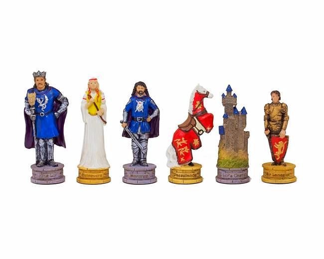Schachspielset König Arthur aus Resin und Schachbrett aus Kunstleder Blau – Bild 5
