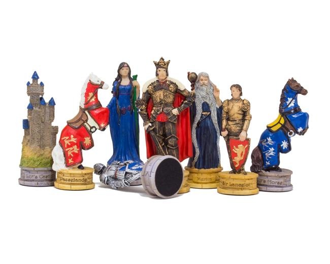 Schachspielset König Arthur aus Resin und Schachbrett aus Kunstleder Blau – Bild 3