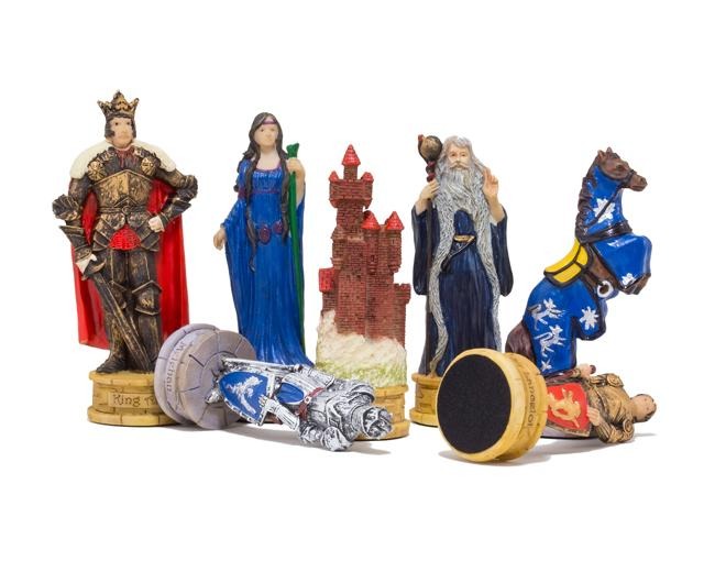Schachspielset König Arthur aus Resin und Schachbrett aus Kunstleder Blau – Bild 4