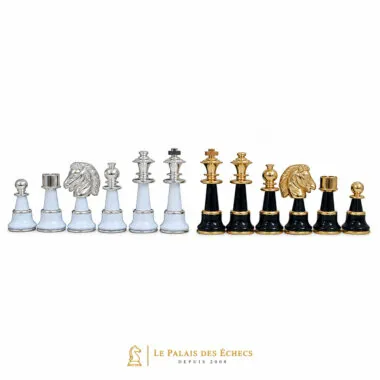 Riesige Staunton-Schachfiguren aus Holz und gold- und silberbeschichtetem Messing, Vorderansicht