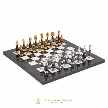 Luxus-Schachspiel aus massivem Messing, gold- und silberplattiert, mit lackiertem Holz und Schachbrett aus Wurzelahorn - König 10 cm