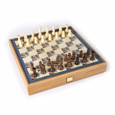 Alternative view of Gesellschaftsspiel 4 in 1 Schach, Backgammon, Ludo und Schlangen - Navy Blau Holzbox