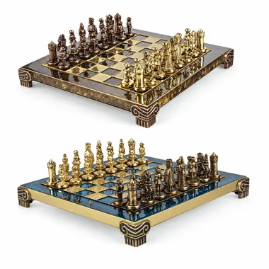 Schachspiel Byzantinisches Reich mit blauem und braunem Metallbrett