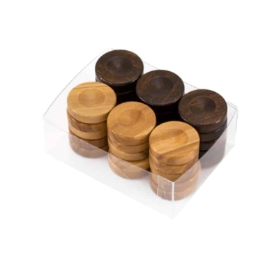 Alternative view of Backgammon-Steine aus Olivenholz - Set mit 30 Stück in 3 Größen (20 mm, 26 mm, 36 mm) - Farben Braun und Dunkelbraun