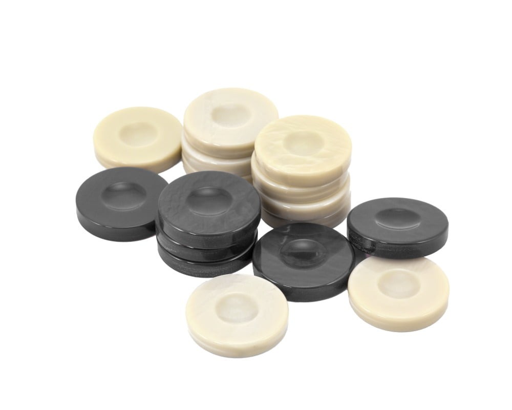 Jetons de Backgammon en Galalithe Crème et Noir - Set de 30