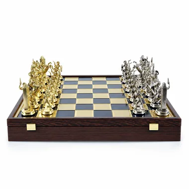 Komplettes Schachspiel griechische Mythologie mit Schachbrett und Aufbewahrungsbox