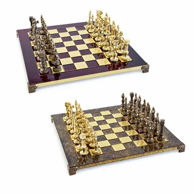 Schachspiel Renaissance aus Metall in Gold und Bronze, zwei Brettfarben
