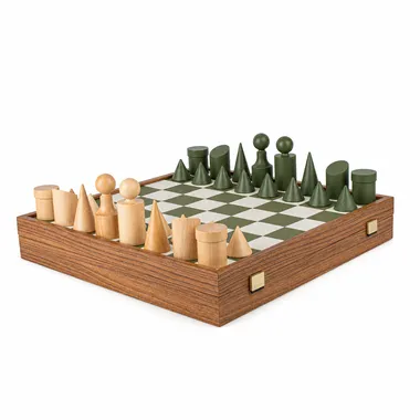 Schachspiel-Set im Bauhaus-Stil - Grün & Weiß - 40 x 40 cm