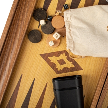 Backgammon Réplique Bois Chêne-Noyer avec Racks Latéraux