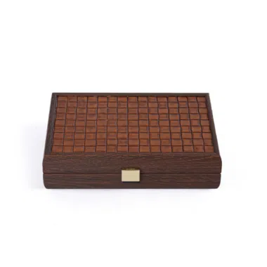 Ensemble de Dominos en Cuir Tressé Marron avec Coffret en Bois