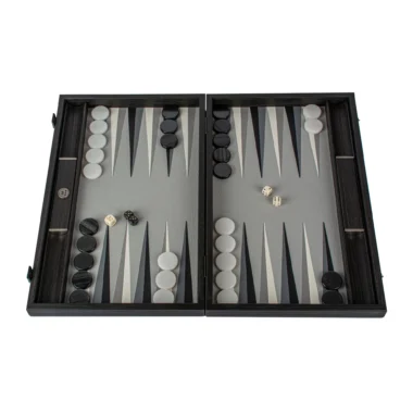 Ensemble de Backgammon en Similicuir Trilogy de Gris - Jeu de Luxe avec Finition en Similicuir