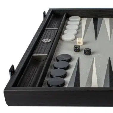 Ensemble de Backgammon en Similicuir Trilogy de Gris - Jeu de Luxe avec Finition en Similicuir