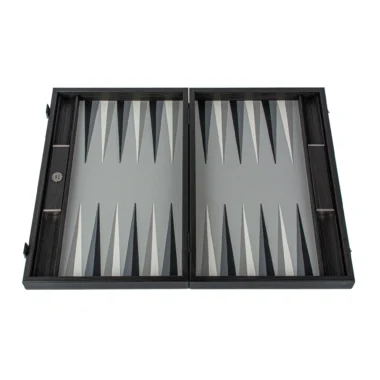 Ensemble de Backgammon en Similicuir Trilogy de Gris - Jeu de Luxe avec Finition en Similicuir