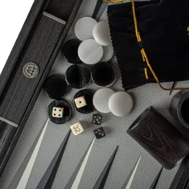 Ensemble de Backgammon en Similicuir Trilogy de Gris - Jeu de Luxe avec Finition en Similicuir