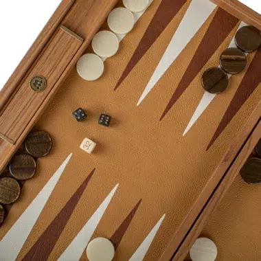 Ensemble de Backgammon en Similicuir Serpent Ivoire, Blanc et Marron Foncé