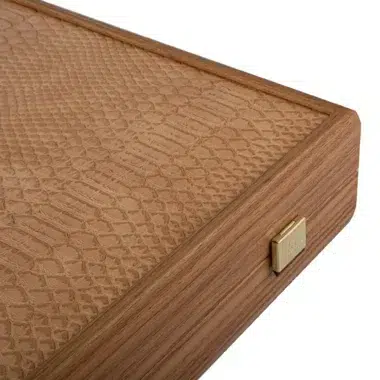 Ensemble de Backgammon en Similicuir Serpent Ivoire, Blanc et Marron Foncé