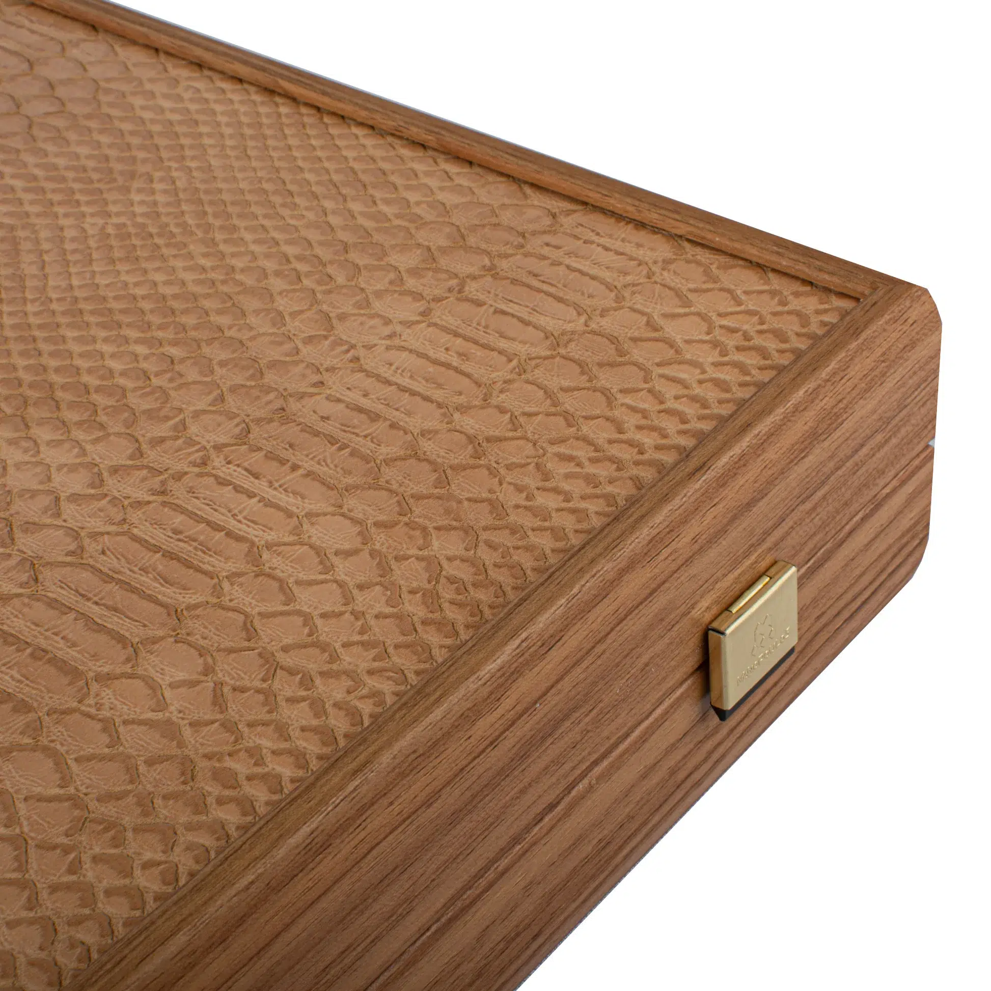 Ensemble de Backgammon en Similicuir Serpent Ivoire, Blanc et Marron Foncé