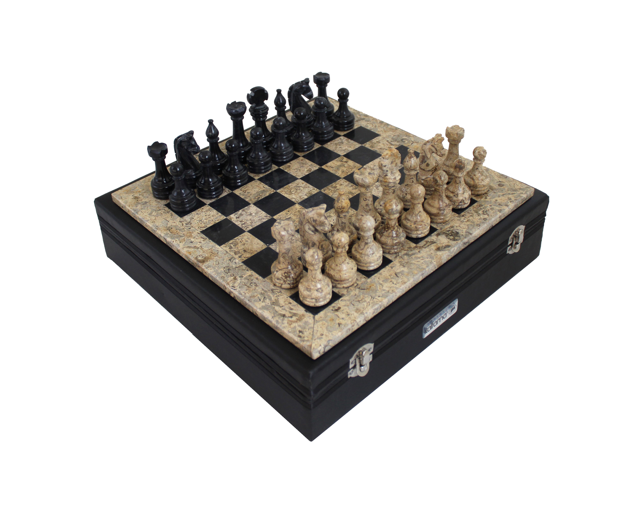 Ensemble d'Echec en Marbre avec Rangement 30 x 30 cm