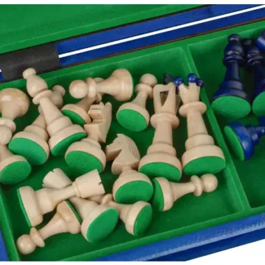 Schachspiel aus Holz AS Blau – Traditionelles polnisches Schachbrett 40,5 x 41 cm mit Staunton-Figuren