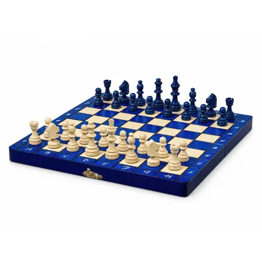 Magnetisches Schachspiel aus Holz in Blau und Elfenbein – Klappbares Schachbrett 28 x 28 cm Perfekt für Unterwegs